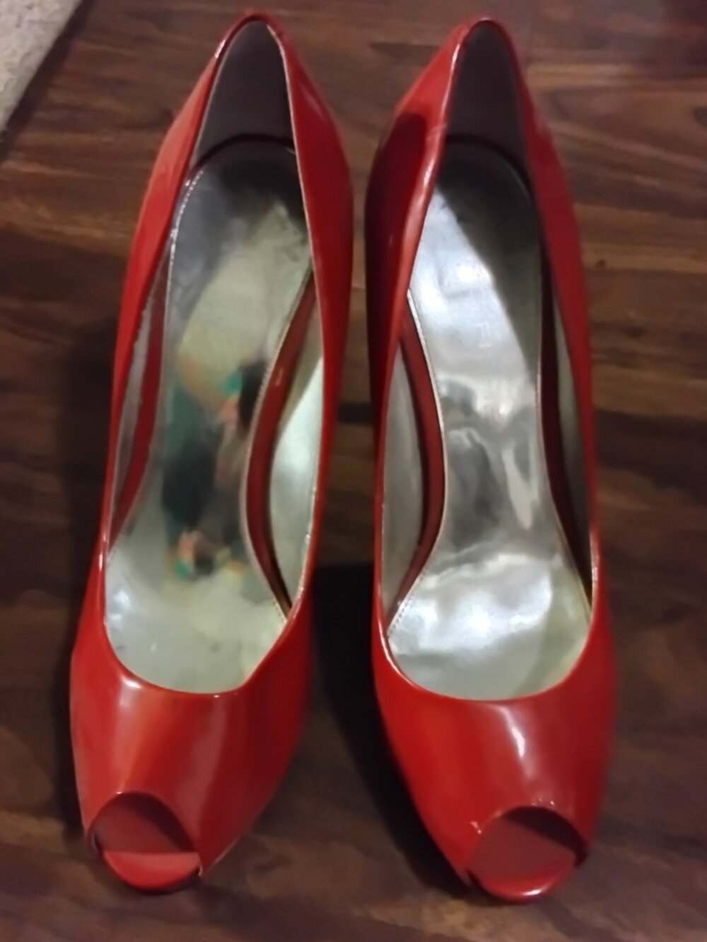 Brick red peeptoe heels
